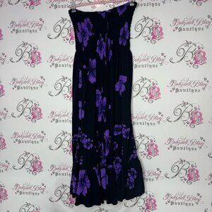 Dress Hawaii hibiscus 🌺 flowers black purple strapless one size fits all ruffle